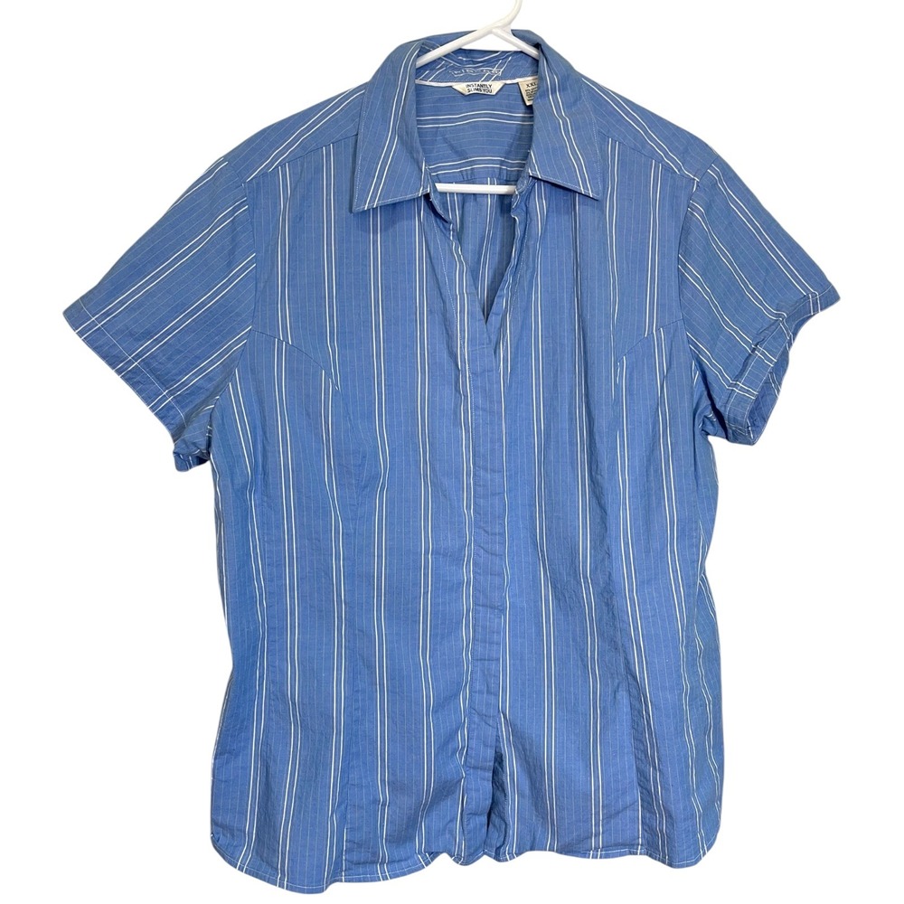 Riders XXL Blue Striped Short Sleeve‎ Button Down Western Officecore Preppy Top